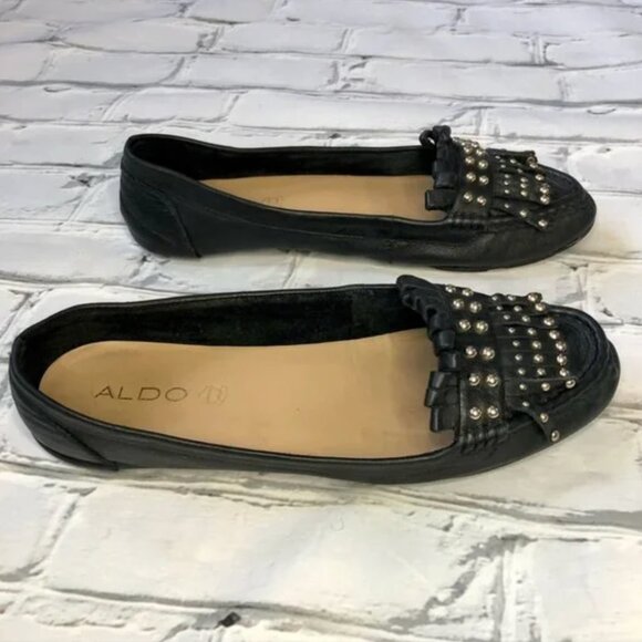 Aldo Genuine Leather Moccasin Stud Tassel Flats - Picture 4 of 7